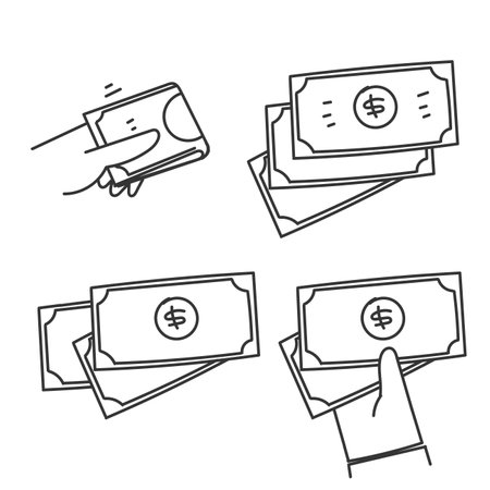 hand drawn doodle banknote paper money economic illustrationのイラスト素材