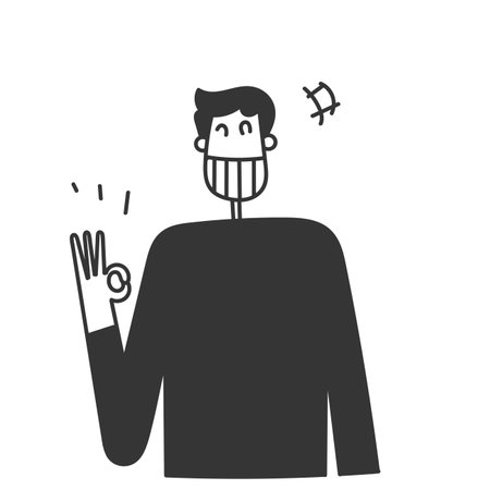 hand drawn doodle person with hand ok signのイラスト素材