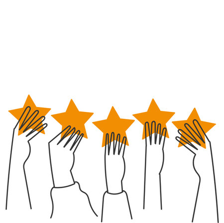hand drawn doodle person holding five stars illustrationのイラスト素材