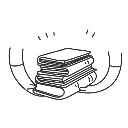 hand drawn doodle stack of books illustrationのイラスト素材