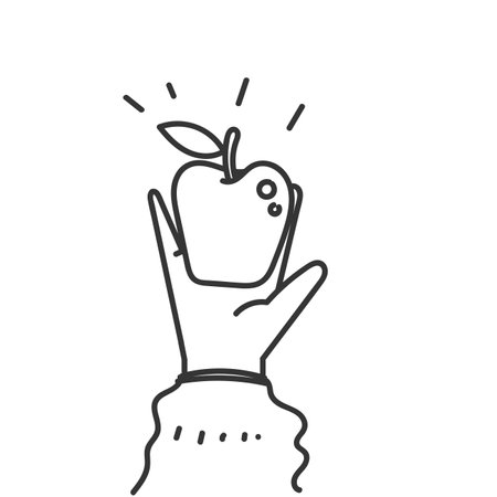 doodle woman hand holding apple fruitのイラスト素材