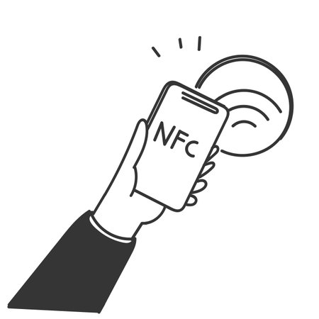 doodle nfc device transaction related device icon in drawn styleのイラスト素材