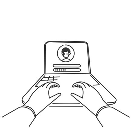 doodle profile username password login and register online on deviceのイラスト素材