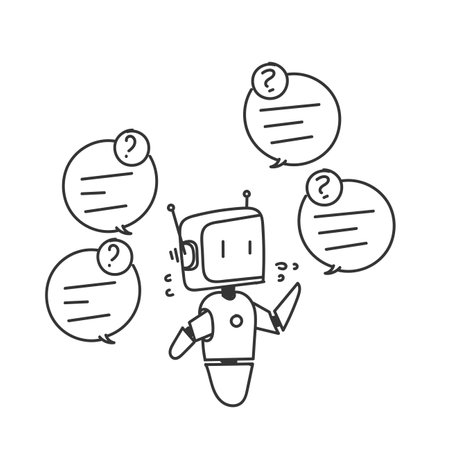 doodle drawn chat bot ai concept illustration on mobile phone, laptop or pc computerのイラスト素材