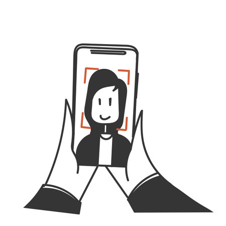 face recognition doodle on mobile phone,laptop or computer deviceのイラスト素材