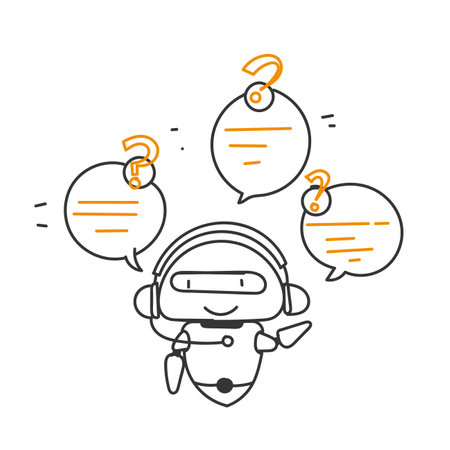 doodle drawn chat bot ai concept illustration on mobile phone, laptop or pc computerのイラスト素材