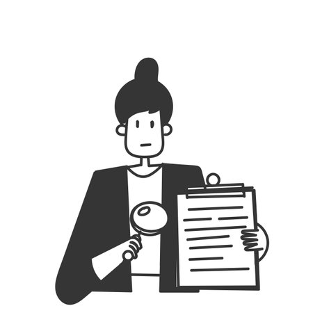 business woman is checking the document clipboard business in doodle hand drawing styleのイラスト素材