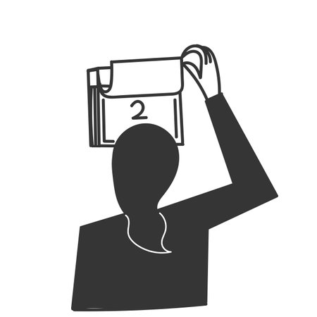 business woman checking calendar in doodle hand drawn styleのイラスト素材