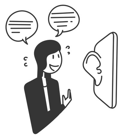 woman talking to ear on the phone illustration in doodle cartoonのイラスト素材