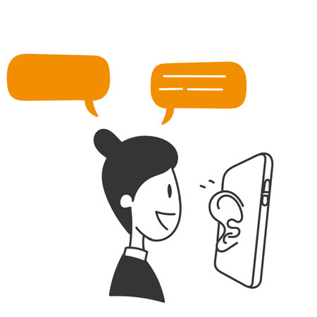 woman talking to ear on the phone illustration in doodle cartoonのイラスト素材