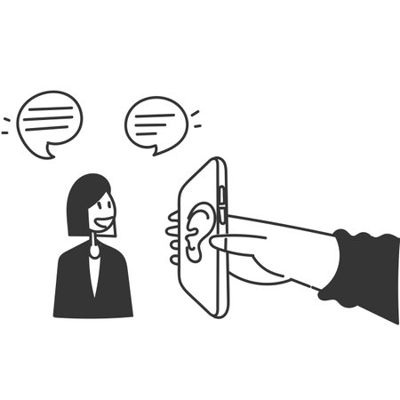 woman talking to ear on the phone illustration in doodle cartoonのイラスト素材