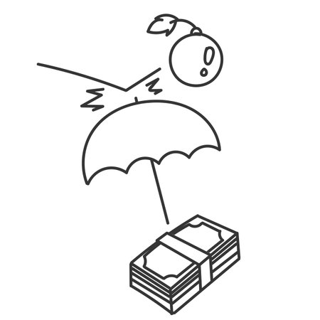 the umbrella protect money from the bomb illustration in doodle cartoonのイラスト素材