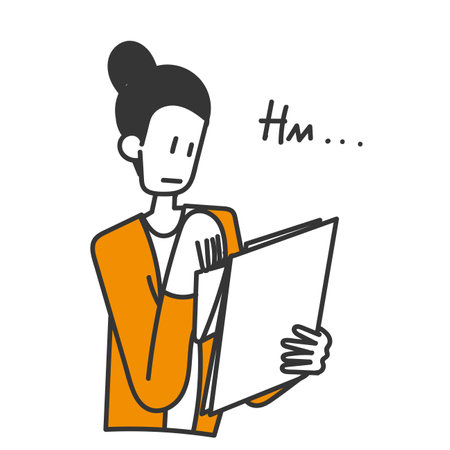 business woman is checking the document clipboard business in doodle hand drawing styleのイラスト素材