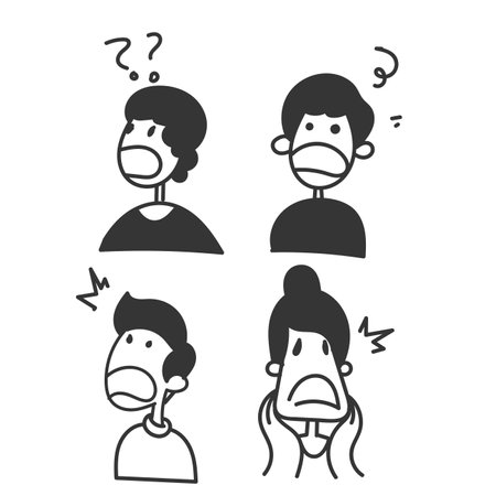 doodle person surprised face collectionのイラスト素材