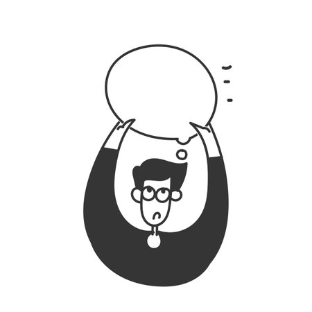 hand drawn doodle person holding blank bubble talkのイラスト素材