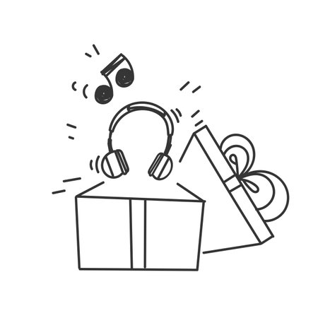 hand drawn doodle headphone come out of the gift boxのイラスト素材