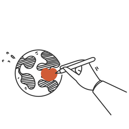 hand drawn doodle doodle earth with love signのイラスト素材
