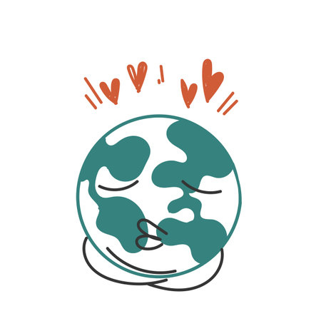 hand drawn doodle doodle earth with love signのイラスト素材