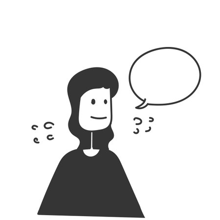 hand drawn doodle woman with blank bubble talk mock up illustration templateのイラスト素材