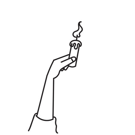 hand holding flame candle in doodle sketch cartoonのイラスト素材
