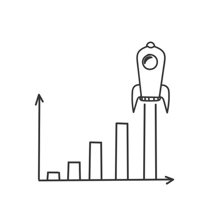 hand drawn doodle growth graph rocket data iconのイラスト素材