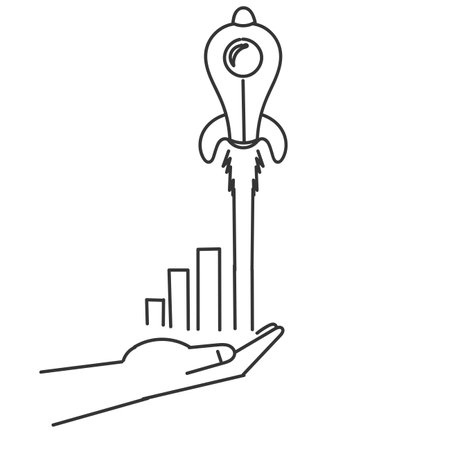 hand drawn doodle growth graph rocket data iconのイラスト素材