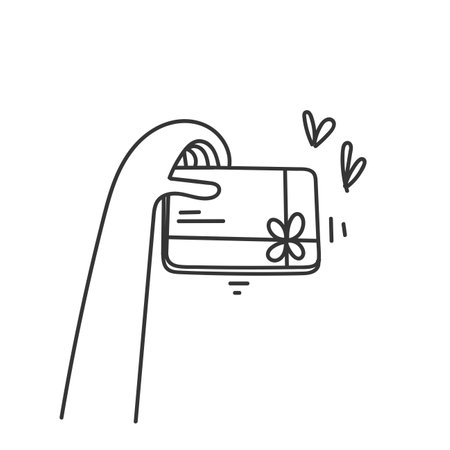 hand holding gift card doodle style cartoonのイラスト素材