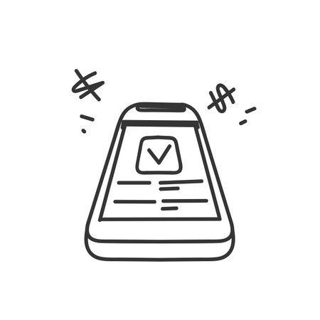 success paper receipt transfer on mobile phone doodle drawing styleのイラスト素材