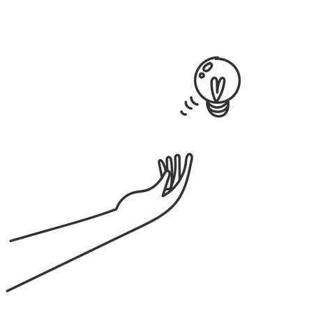 doodle hand reaching bulb illustration iconのイラスト素材