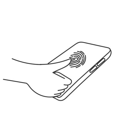 fingerprint on mobile phone in doodleのイラスト素材