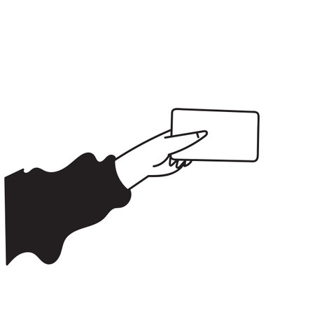 hand holding blank card mock up in doodleのイラスト素材