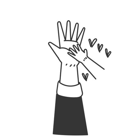 baby hand tries to hold mothers hand in doodle icon cartoonのイラスト素材