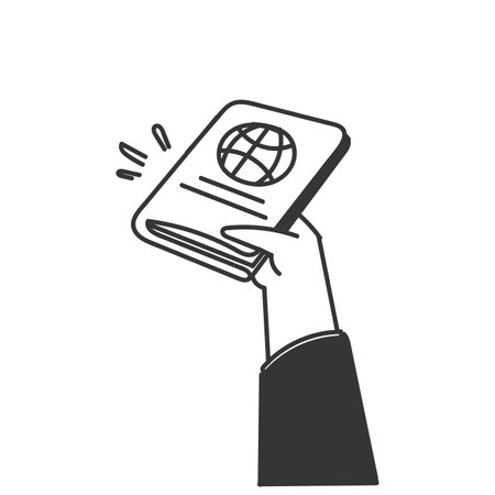 hand drawn doodle hand holding passportのイラスト素材