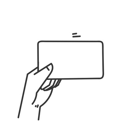 hand holding blank card mock up in doodleのイラスト素材