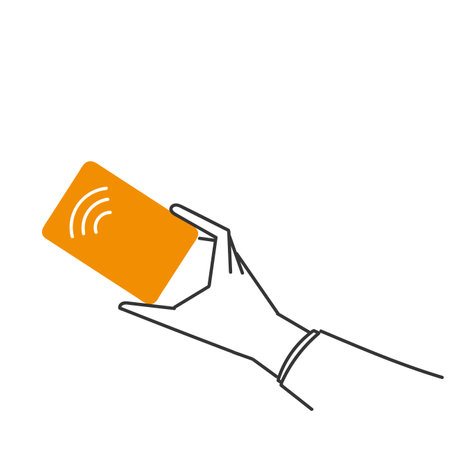 hand drawn doodle hand holding wireless payment cardのイラスト素材