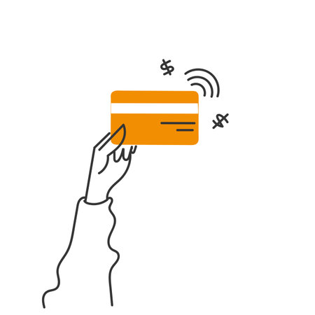 hand drawn doodle hand holding wireless payment cardのイラスト素材