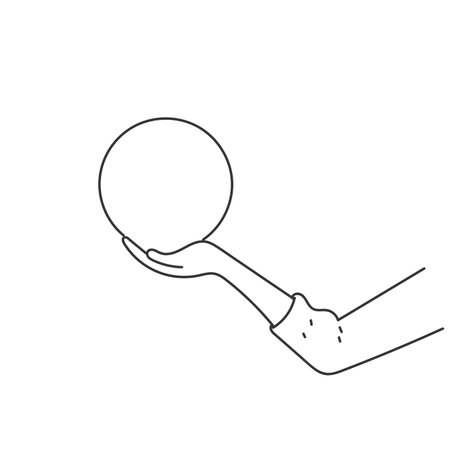 doodle hand holding small circle ballのイラスト素材
