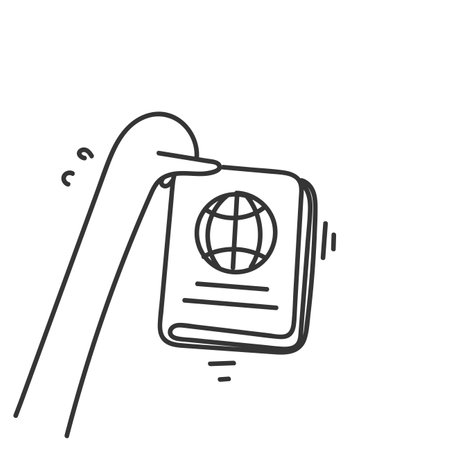 hand drawn doodle hand holding passportのイラスト素材