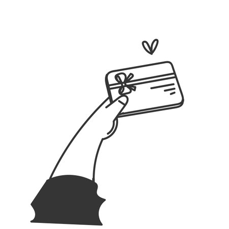 hand holding gift card doodle style cartoonのイラスト素材