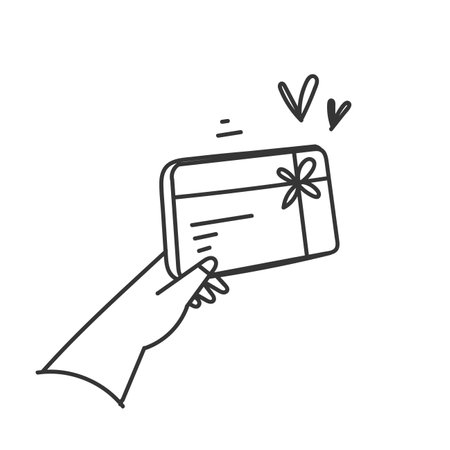 hand holding gift card doodle style cartoonのイラスト素材