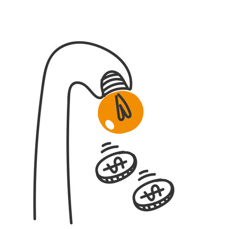 doodle hand holding bulb and money come out of itのイラスト素材