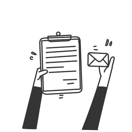 doodle clipboard data and mail illustrationのイラスト素材