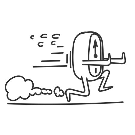 cartoon clock running in doodle hand drawing styleのイラスト素材