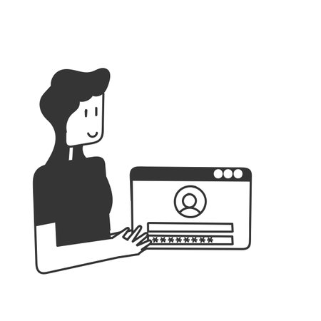 doodle hand drawn person hand holding login form page cartoon styleのイラスト素材