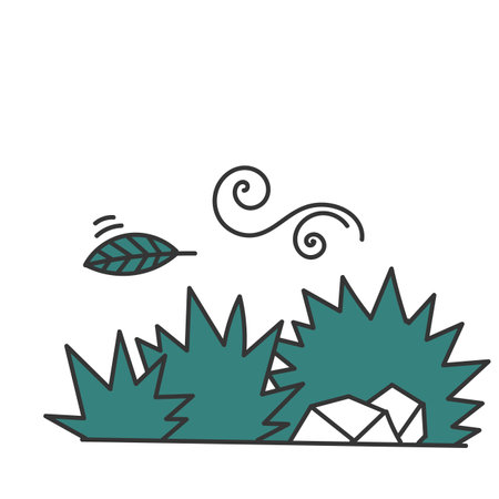 grass stone and tree wind illustration doodleのイラスト素材