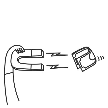 hand holding magnet attracting money doodle cartoonのイラスト素材
