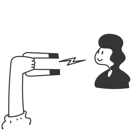 doodle icon hand holding magnet attracts person cartoon styleのイラスト素材