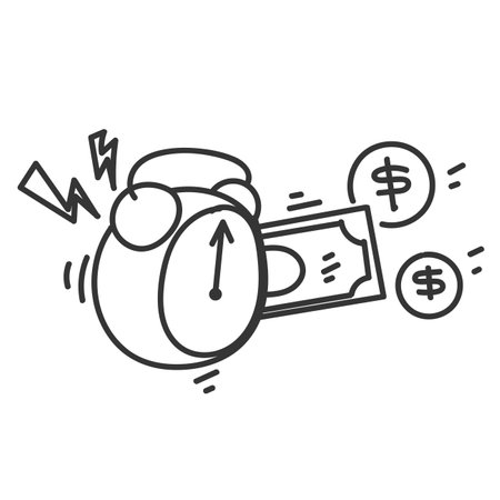 doodle money and alarm clock illustration iconのイラスト素材