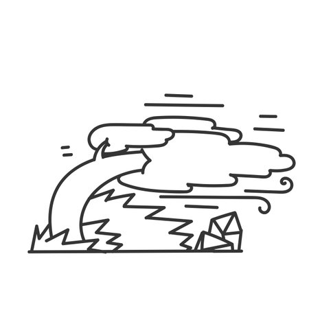 windblown stone grass tree in doodle cartoon styleのイラスト素材