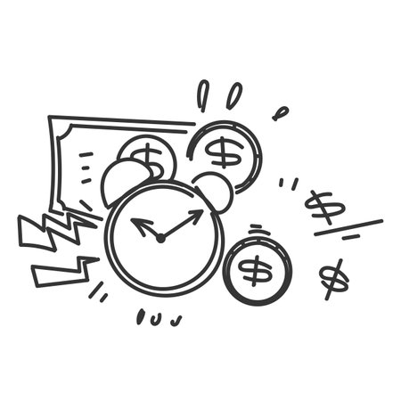 doodle money and alarm clock illustration iconのイラスト素材